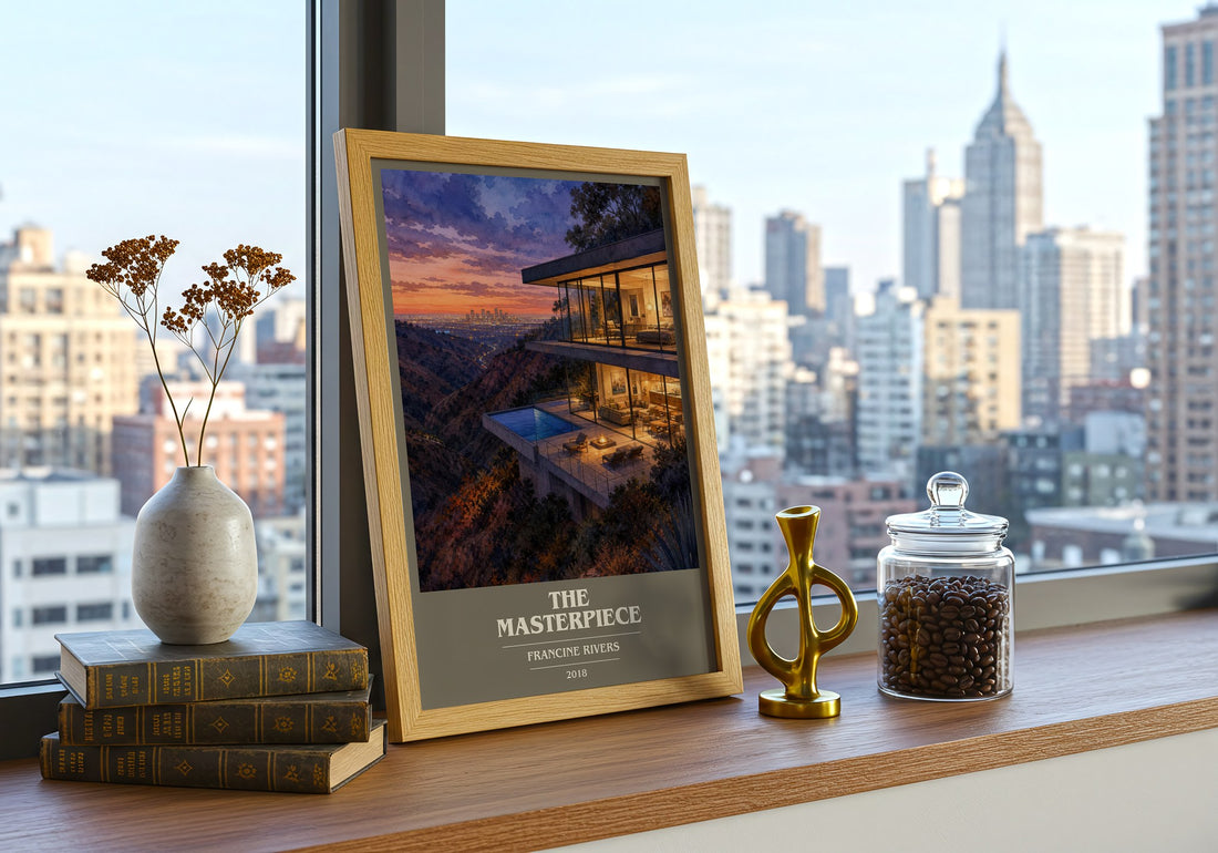 The Masterpiece book cover print framed by window – literary home decor
