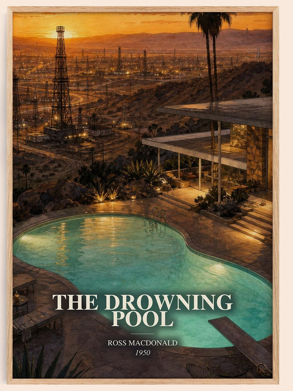 The Drowning Pool watercolour book poster by Ross Macdonald – framed literary art print