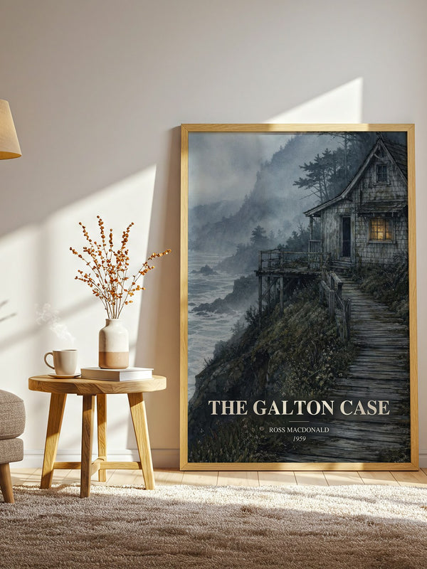 The Galton Case watercolour print in frame leaning in hallway – mystery wall art