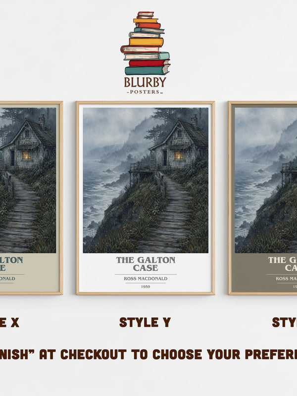 The Galton Case book cover print in frame leaning in hallway – mystery wall art