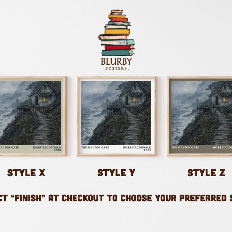 The Galton Case literary print in frame leaning in hallway – mystery wall art