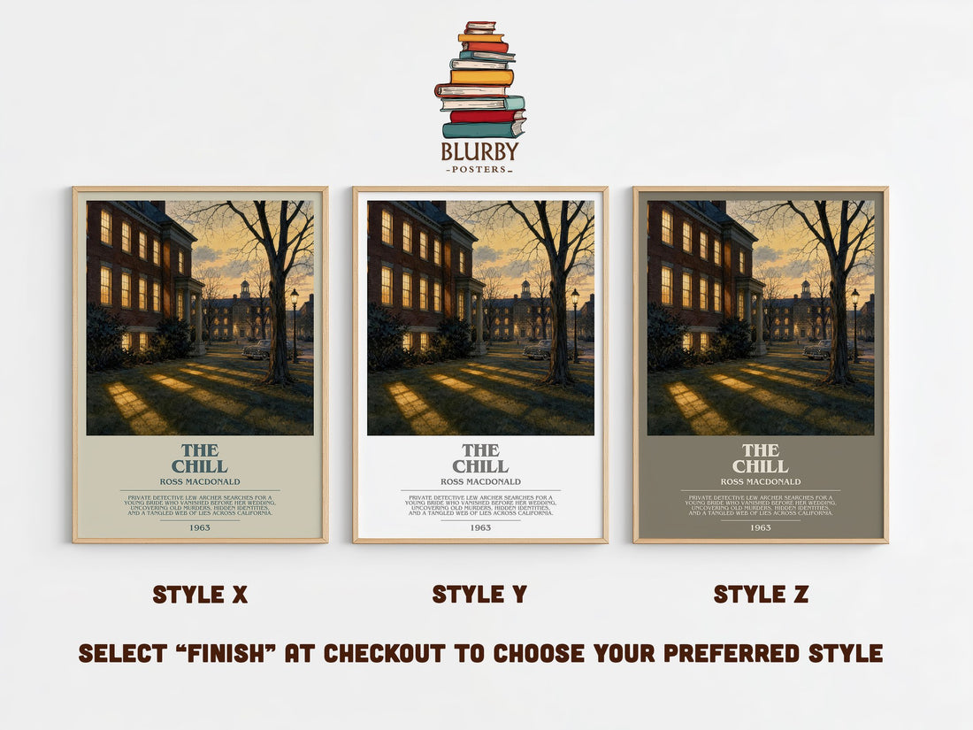 The Chill bookish print in frame leaning in hallway – mystery wall art (mockup)