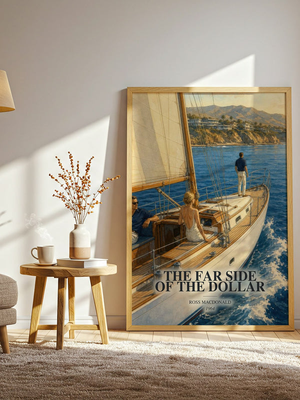The Far Side of the Dollar watercolour print in frame leaning in hallway – mystery wall art