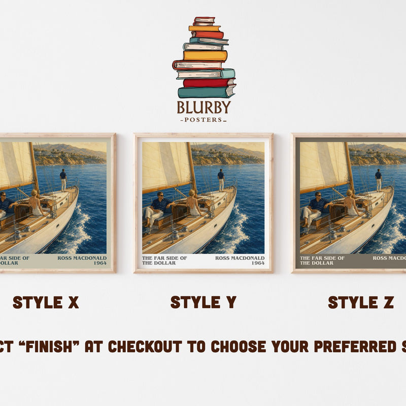 The Far Side of the Dollar literary print in frame leaning in hallway – mystery wall art