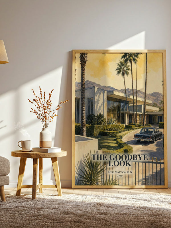 The Goodbye Look watercolour print in frame leaning in hallway – mystery wall art