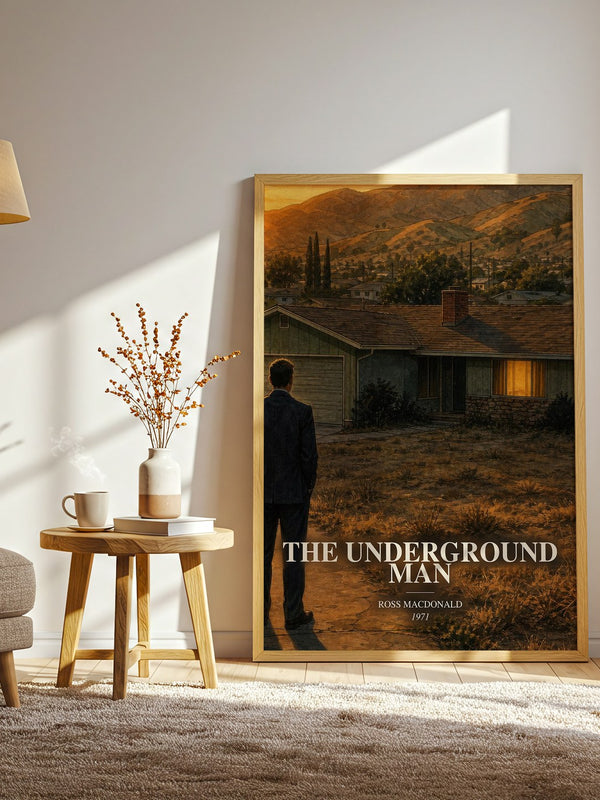 The Underground Man watercolour print in frame leaning in hallway – mystery wall art