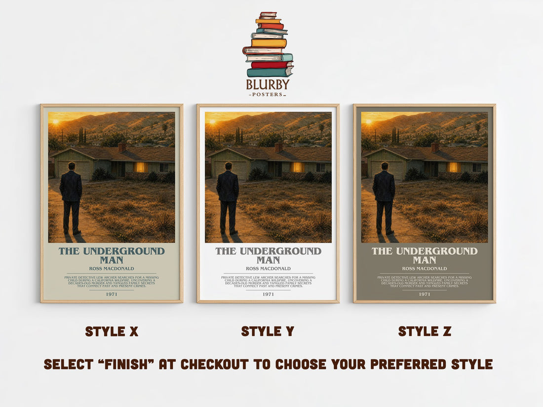 The Underground Man bookish print in frame leaning in hallway – mystery wall art (mockup)