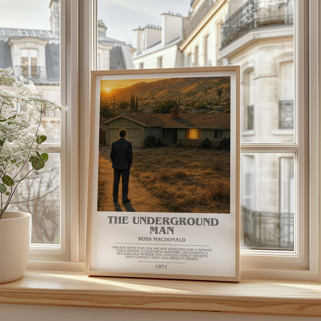 The Underground Man bookish poster colour and style options – Ross Macdonald book art (mockup)