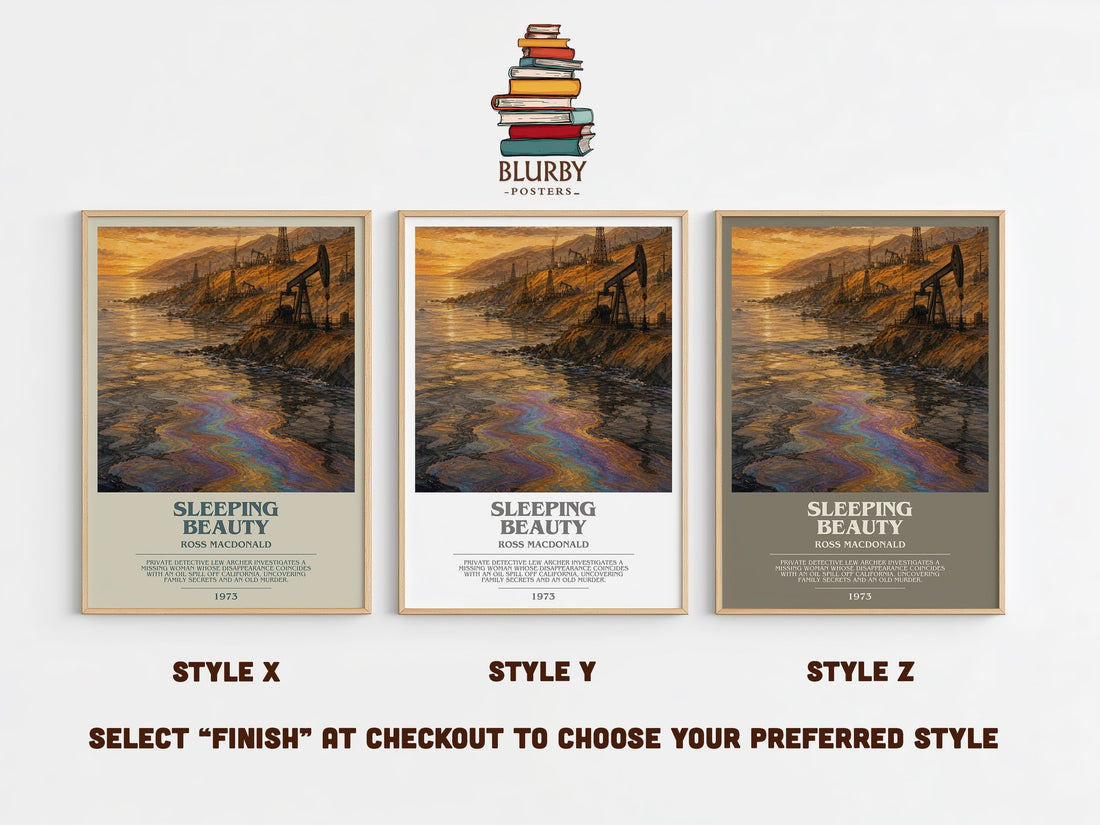 Sleeping Beauty bookish print in frame leaning in hallway – mystery wall art (mockup)