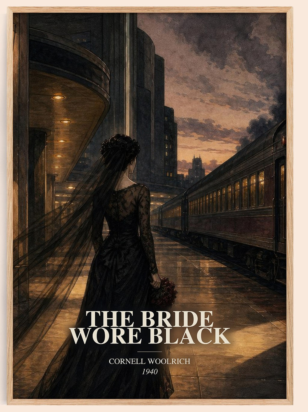 The Bride Wore Black watercolour book poster by Cornell Woolrich – framed literary art print