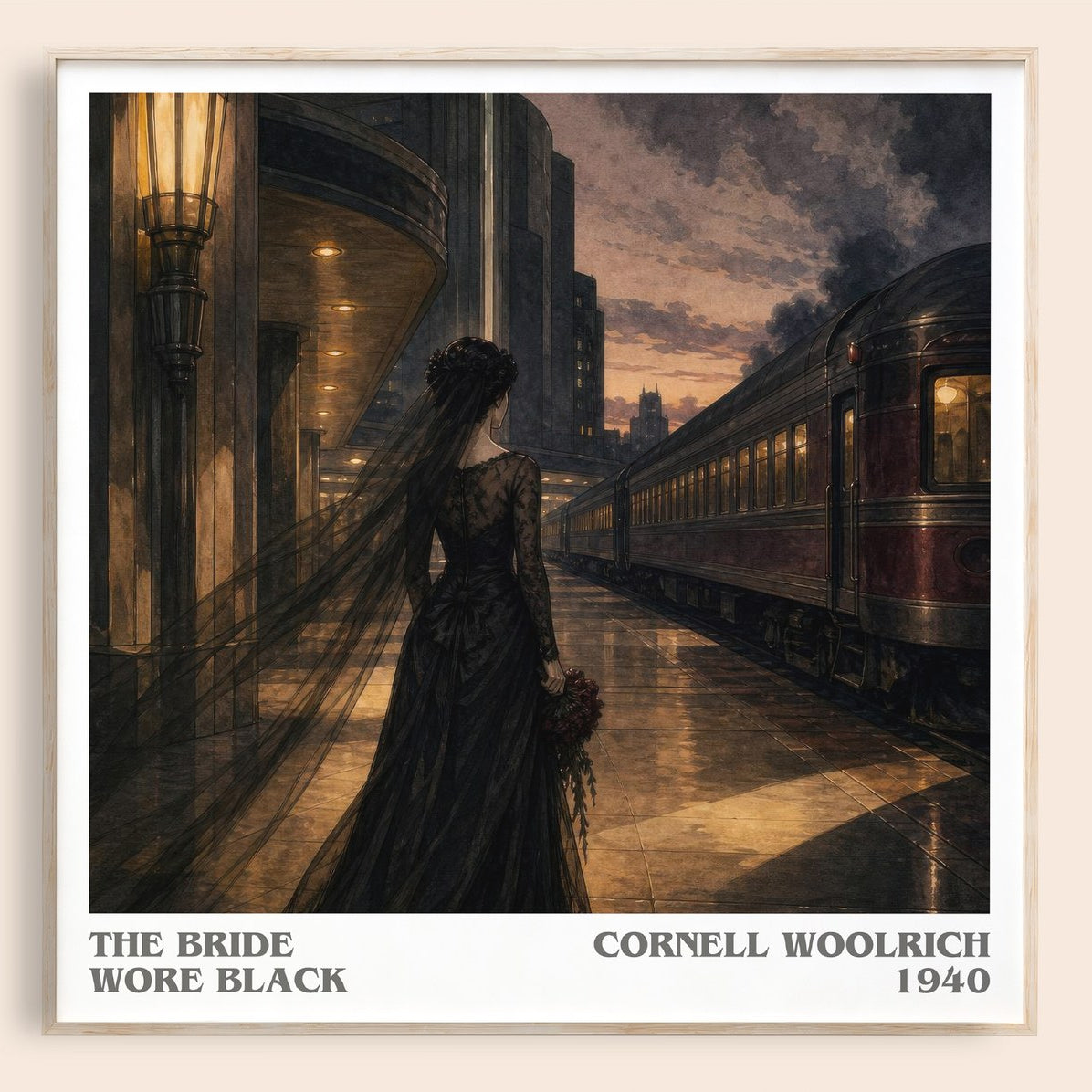 The Bride Wore Black literary book poster by Cornell Woolrich – framed literary art print