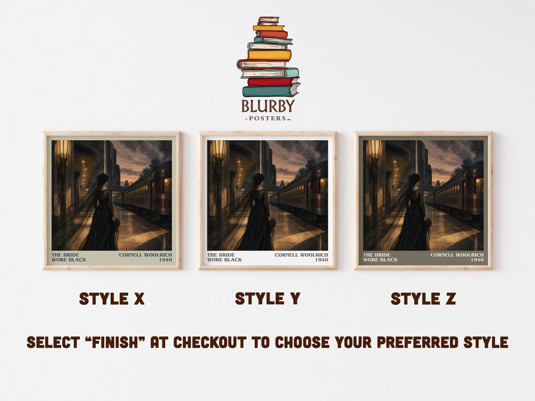 The Bride Wore Black literary print in frame leaning in hallway – crime wall art (mockup)
