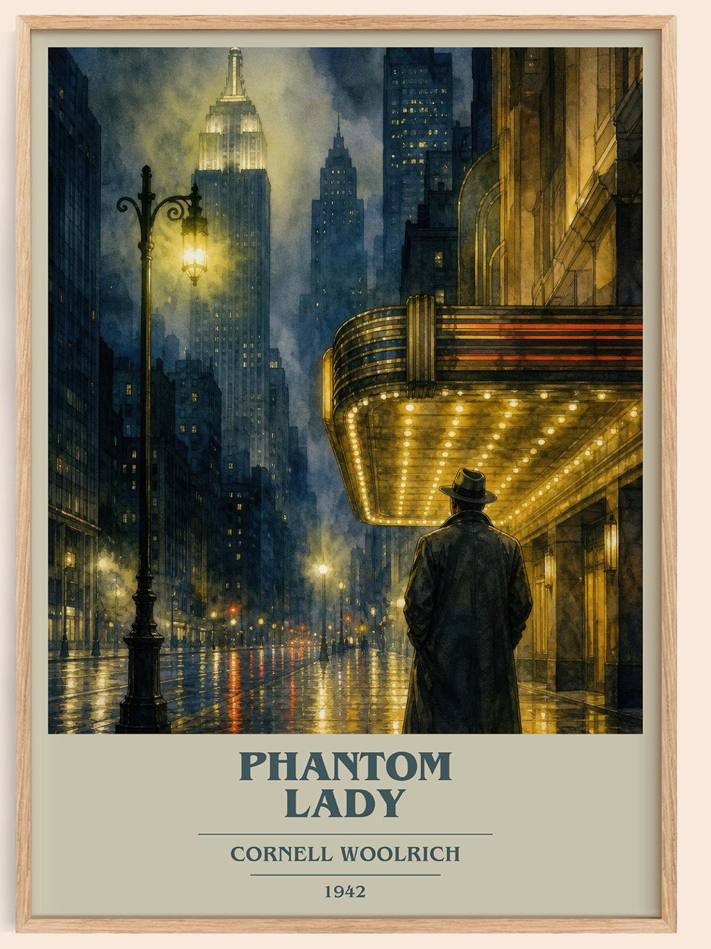 Phantom Lady book cover book poster by Cornell Woolrich – framed literary art print