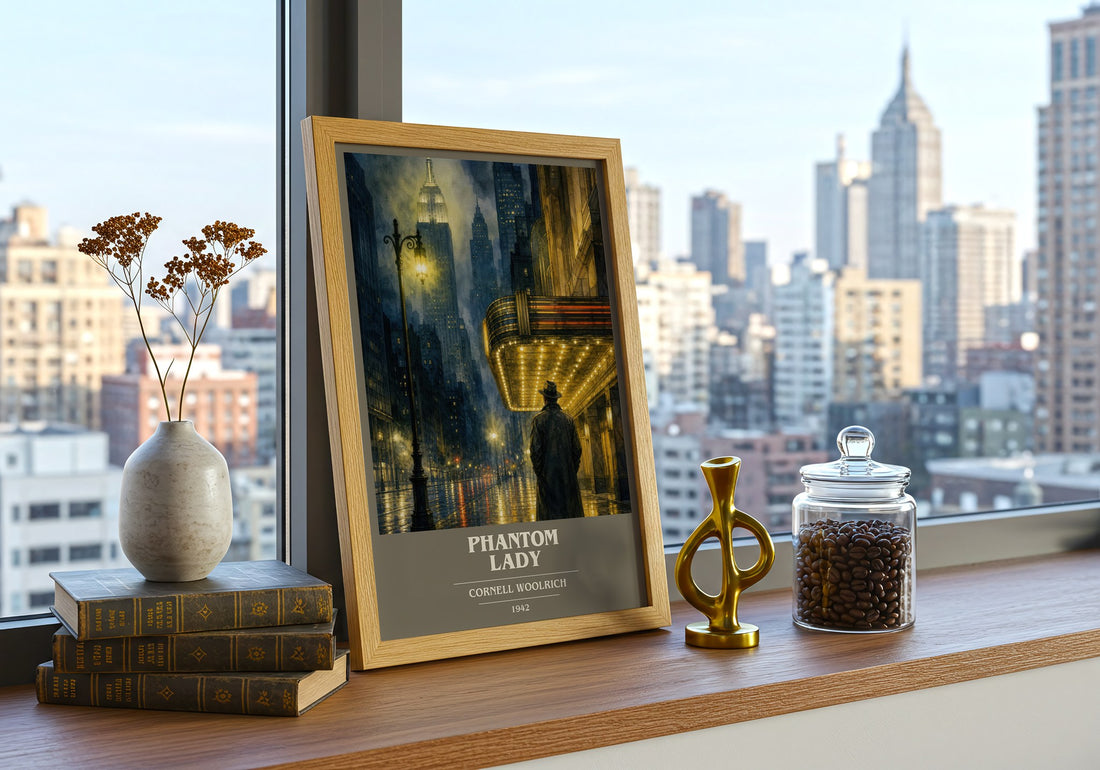 Phantom Lady book cover print framed by window – literary home decor