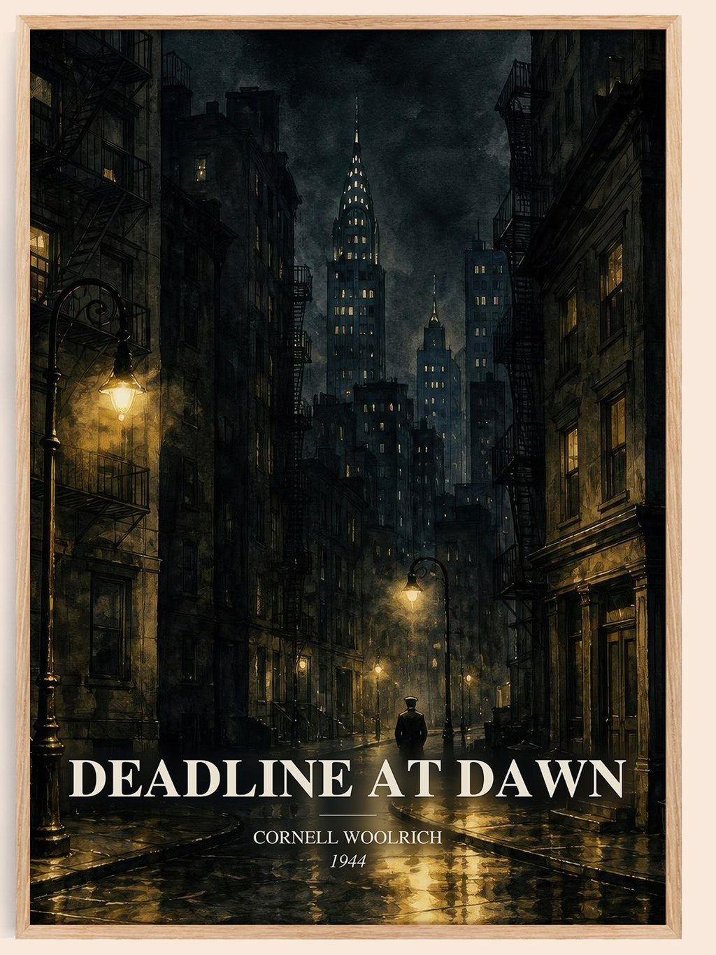 Deadline at Dawn watercolour book poster by Cornell Woolrich – framed literary art print