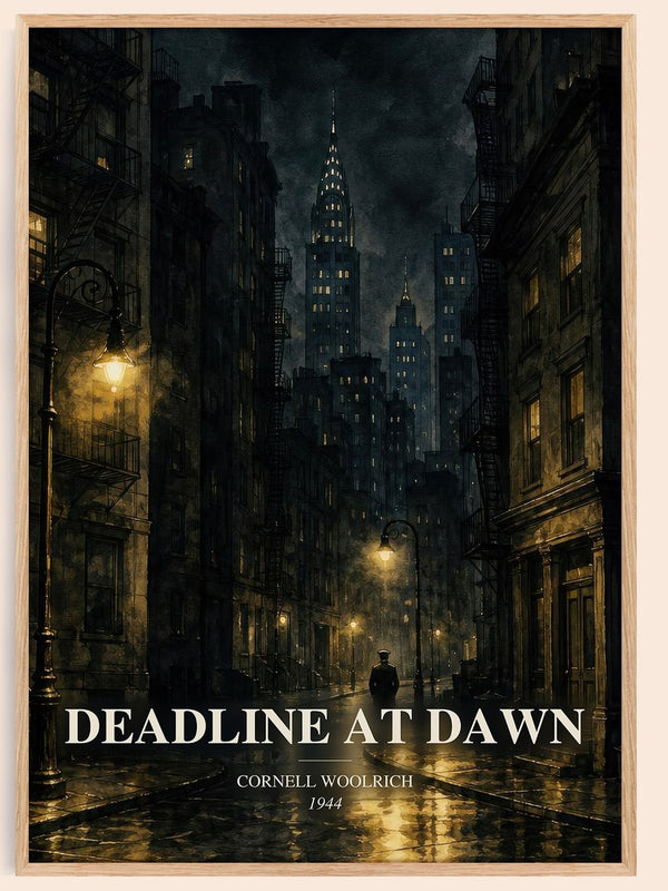 Deadline at Dawn watercolour book poster by Cornell Woolrich – framed literary art print