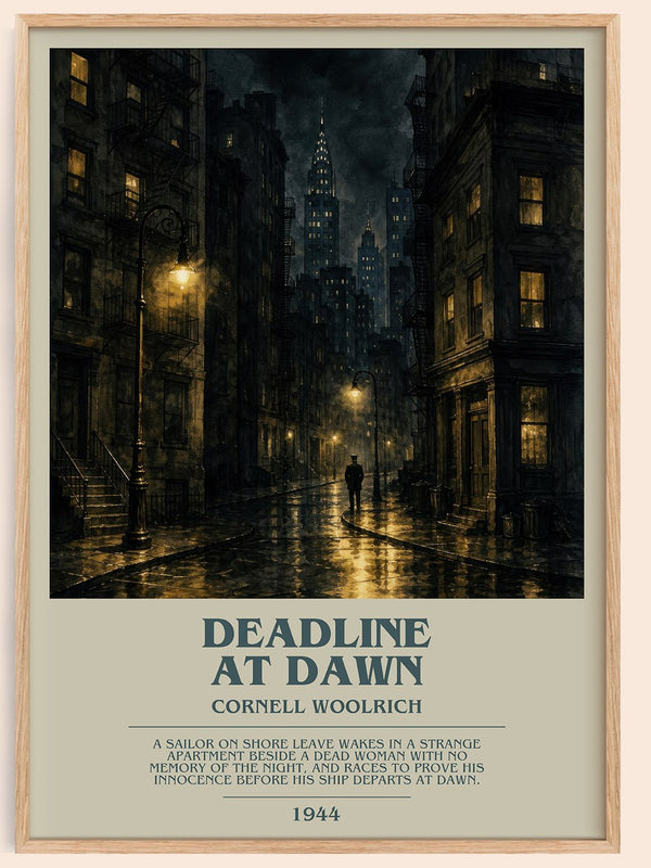 Deadline at Dawn bookish book poster by Cornell Woolrich – framed literary art print