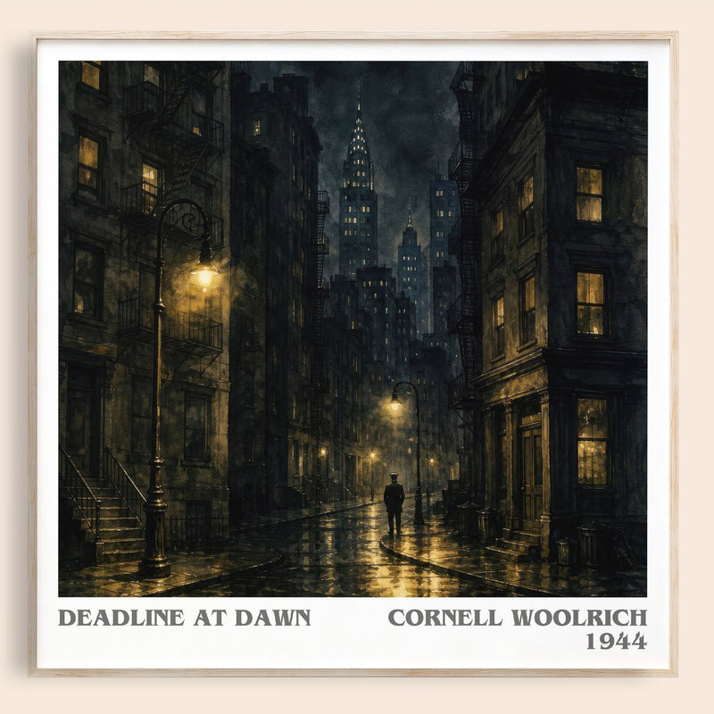 Deadline at Dawn literary book poster by Cornell Woolrich – framed literary art print