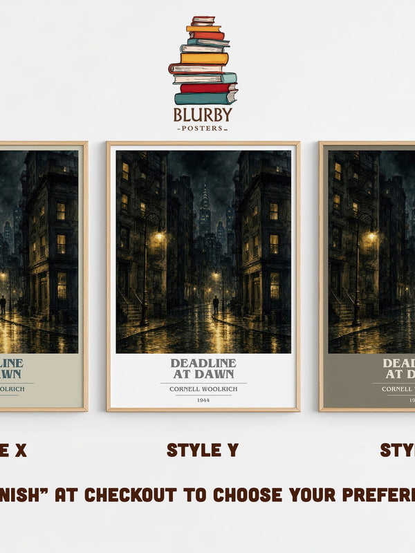 Deadline at Dawn book cover print in frame leaning in hallway – mystery wall art