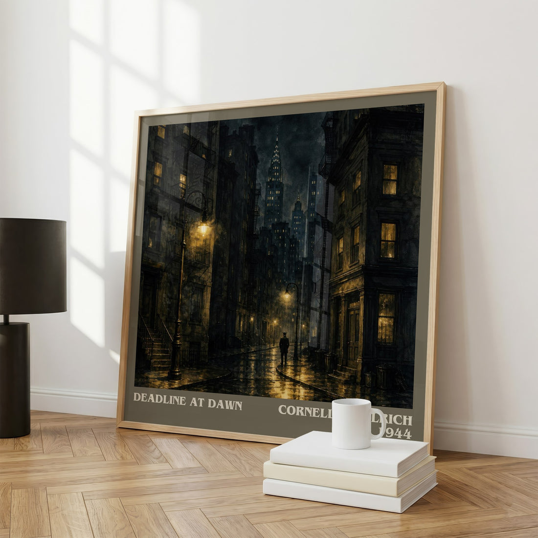 Deadline at Dawn literary print framed by window – literary home decor