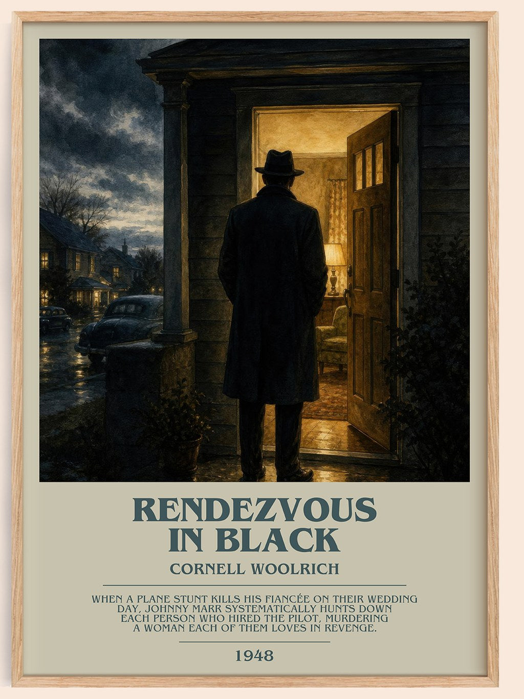 Rendezvous in Black bookish book poster by Cornell Woolrich – framed literary art print