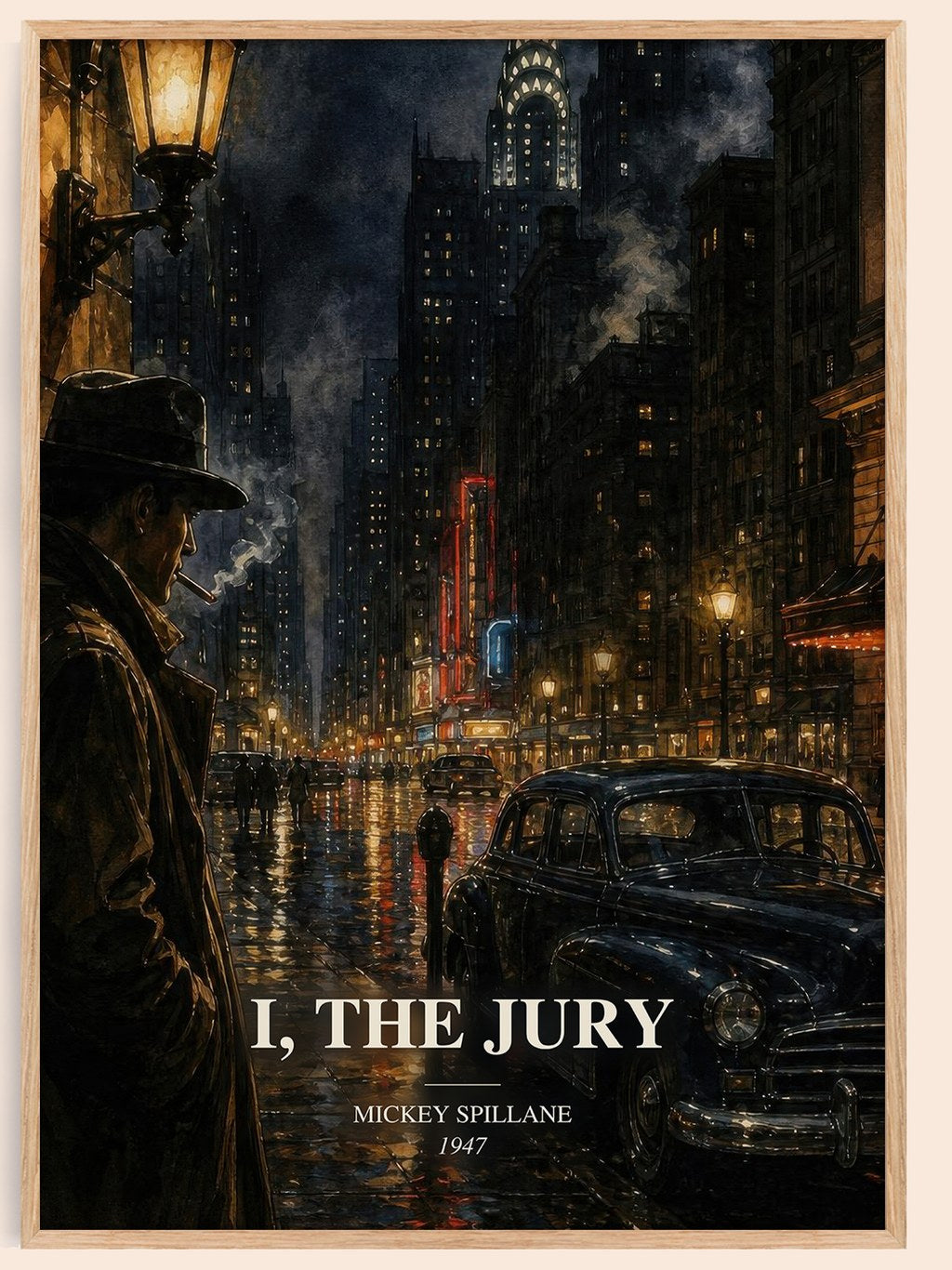 I, the Jury watercolour book poster by Mickey Spillane – framed literary art print