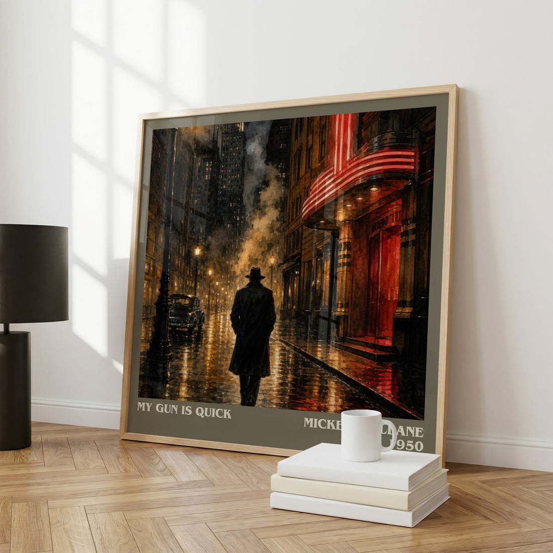 My Gun Is Quick literary print framed by window – literary home decor
