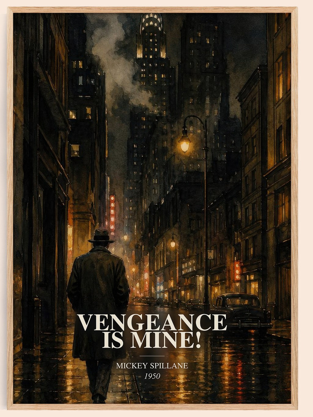 Vengeance Is Mine! watercolour book poster by Mickey Spillane – framed literary art print