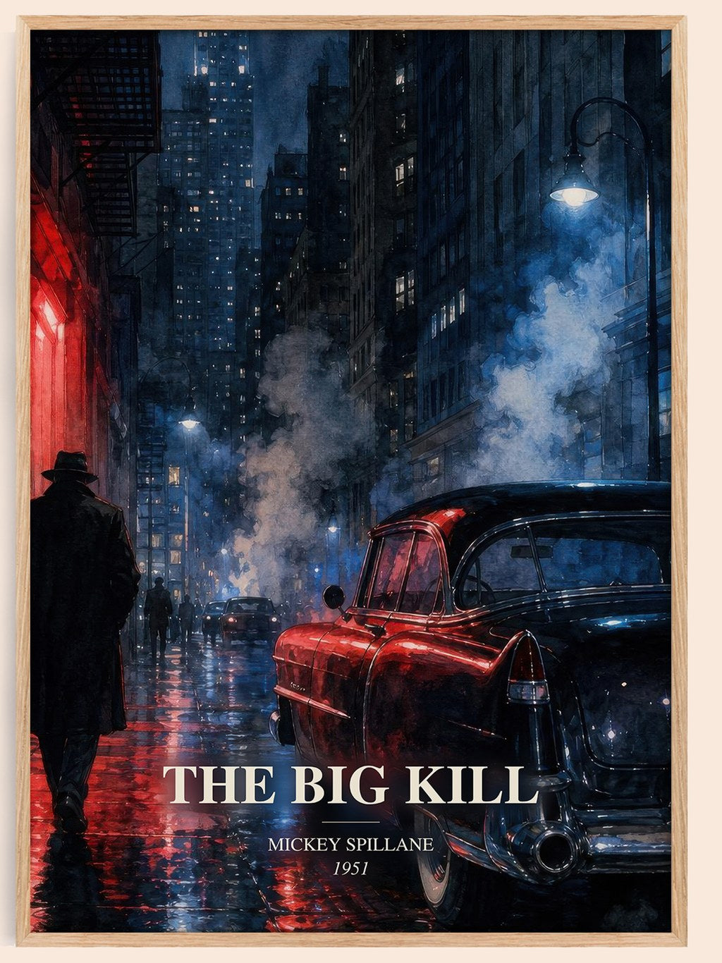 The Big Kill watercolour book poster by Mickey Spillane – framed literary art print