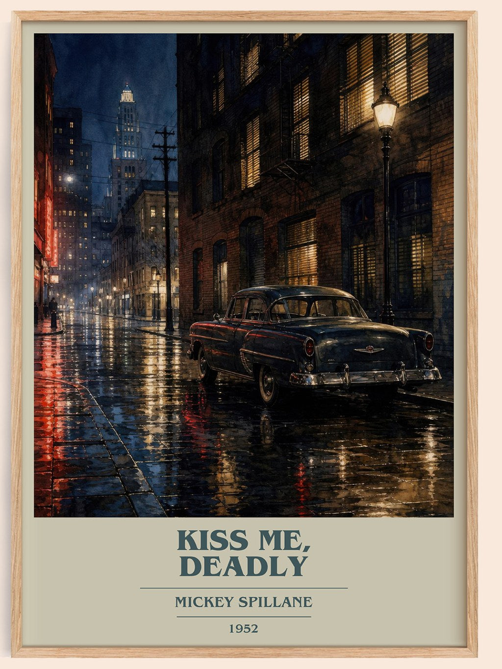 Kiss Me, Deadly book cover book poster by Mickey Spillane – framed literary art print