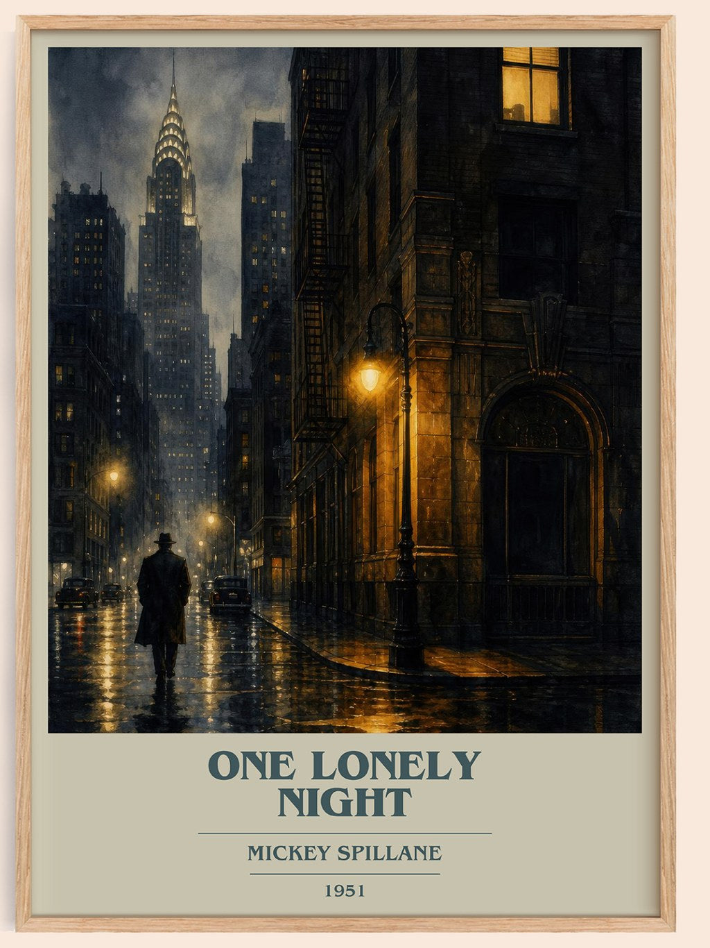 One Lonely Night book cover book poster by Mickey Spillane – framed literary art print