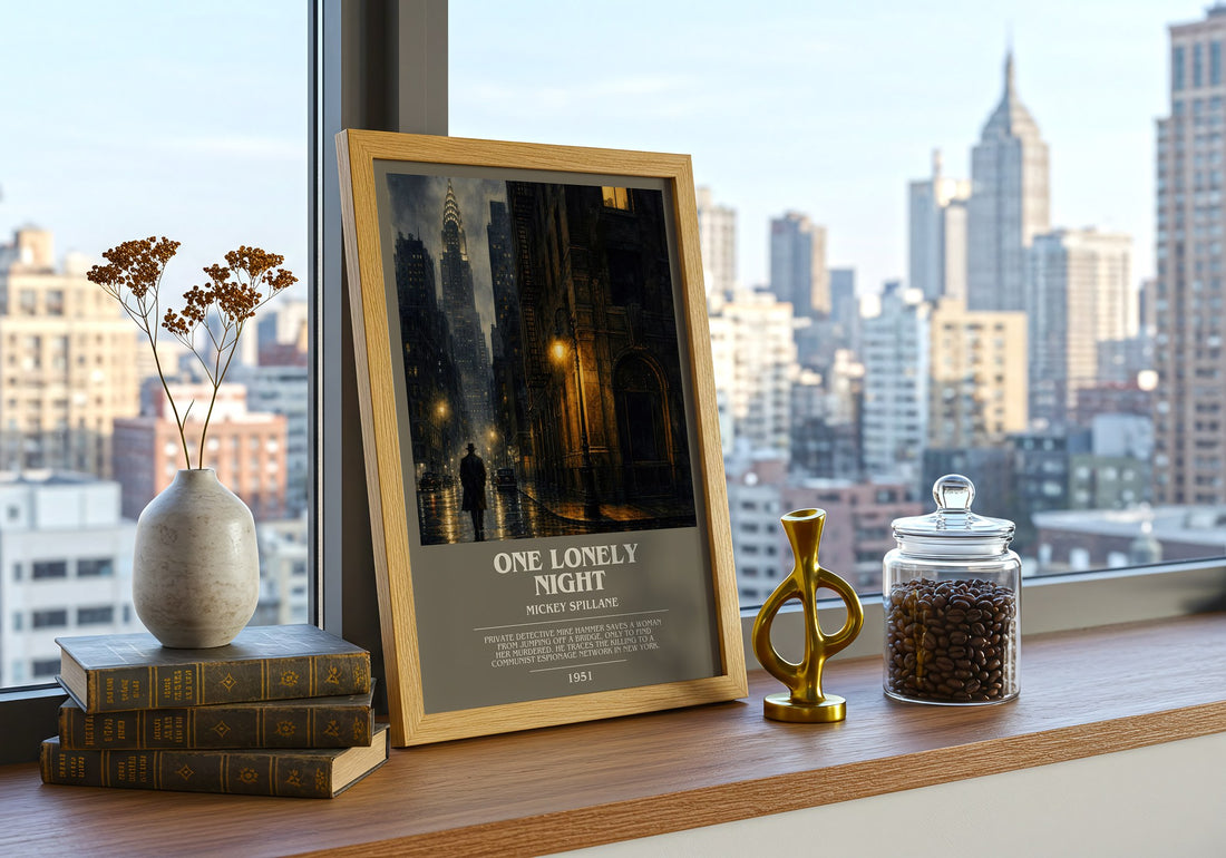 One Lonely Night bookish print framed by window – literary home decor