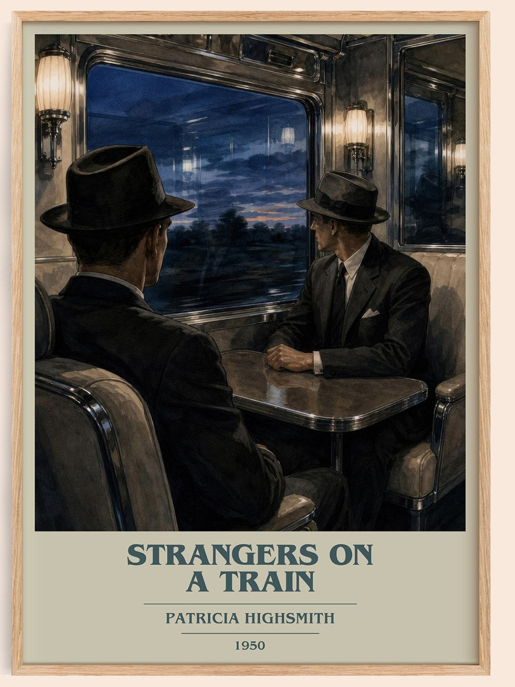 Strangers on a Train book cover book poster by Patricia Highsmith – framed literary art print