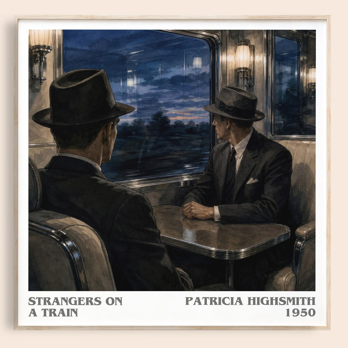 Strangers on a Train literary book poster by Patricia Highsmith – framed literary art print