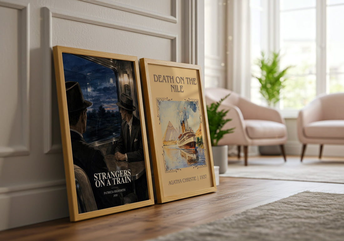 Strangers on a Train watercolour print framed by window – literary home decor