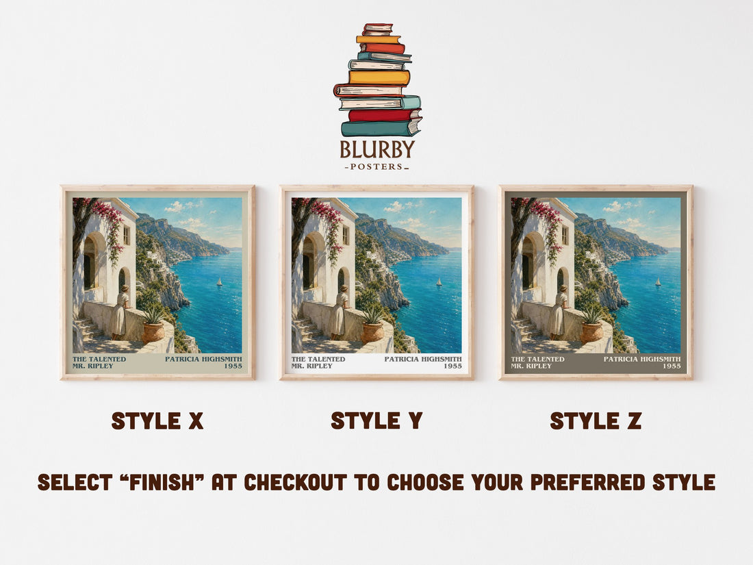 The Talented Mr. Ripley literary print in frame leaning in hallway – crime wall art (mockup)