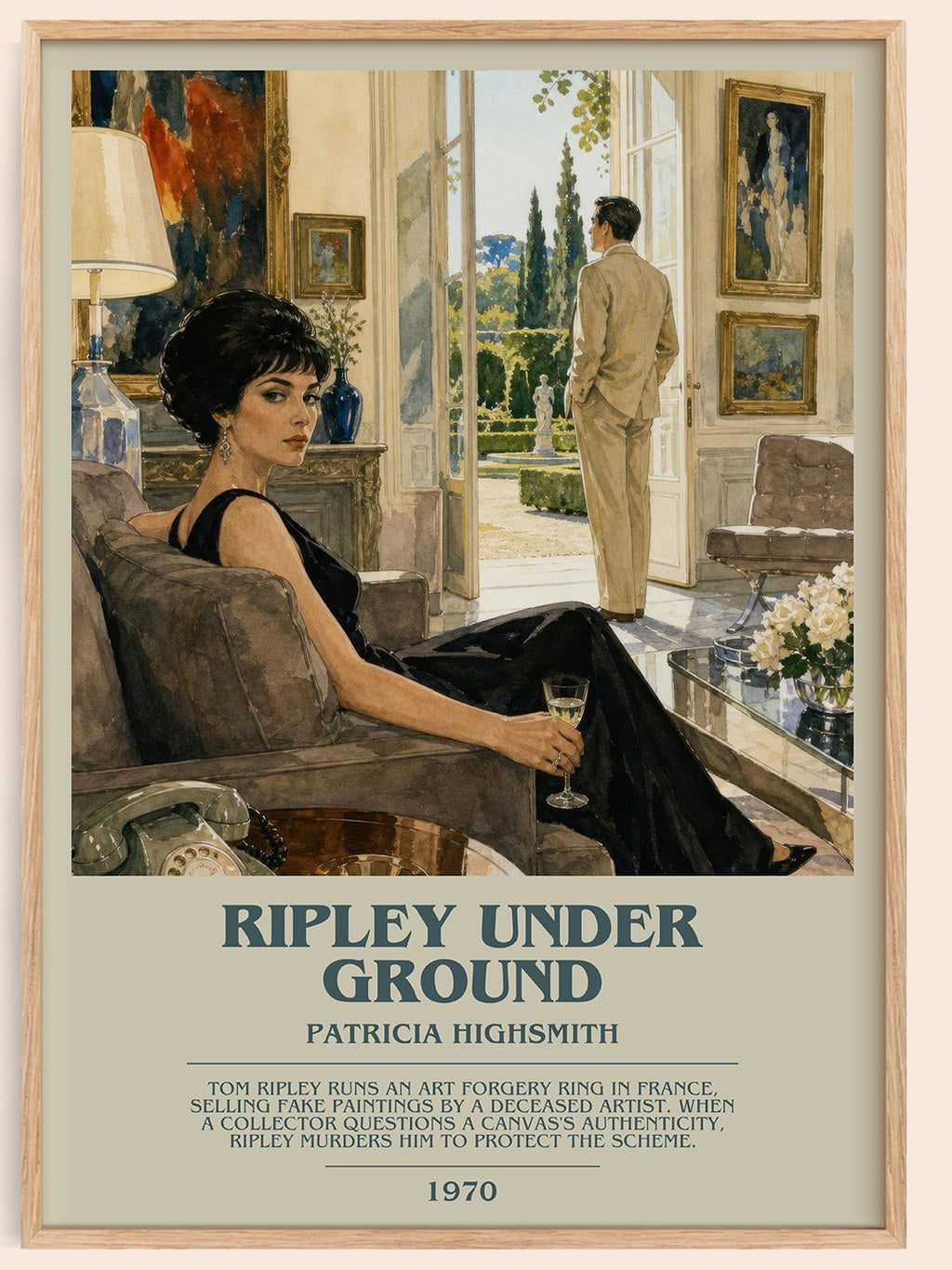 Ripley Under Ground bookish book poster by Patricia Highsmith – framed literary art print