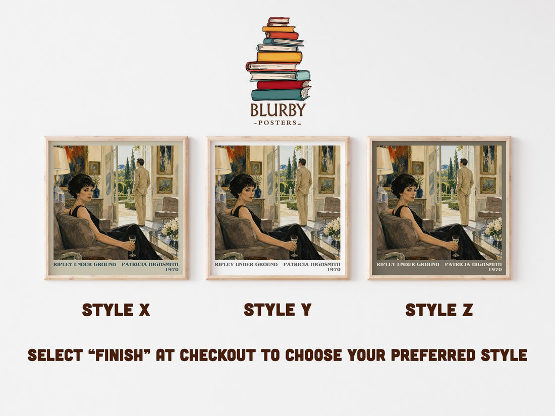 Ripley Under Ground literary print in frame leaning in hallway – crime wall art (mockup)
