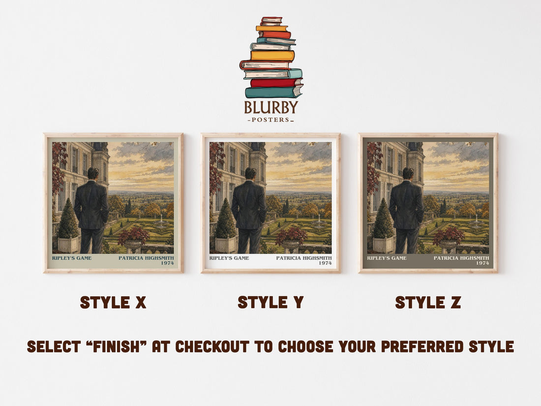 Ripley's Game literary print in frame leaning in hallway – crime wall art (mockup)