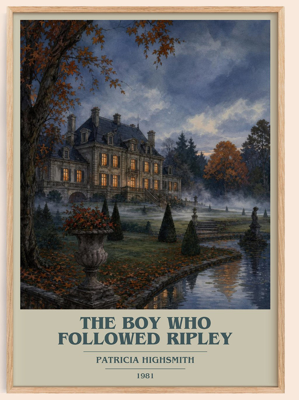 The Boy Who Followed Ripley book cover book poster by Patricia Highsmith – framed literary art print
