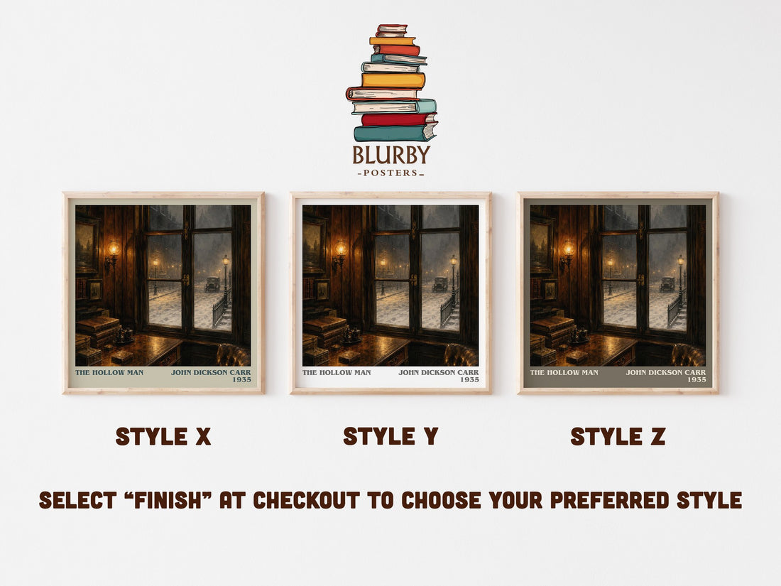 The Hollow Man literary print in frame leaning in hallway – mystery wall art (mockup)
