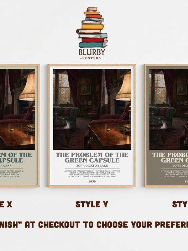 The Problem of the Green Capsule bookish print in frame leaning in hallway – mystery wall art