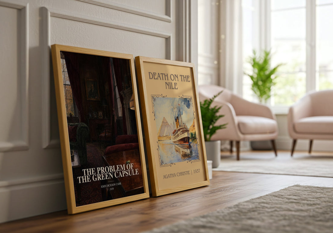 The Problem of the Green Capsule watercolour print framed by window – literary home decor
