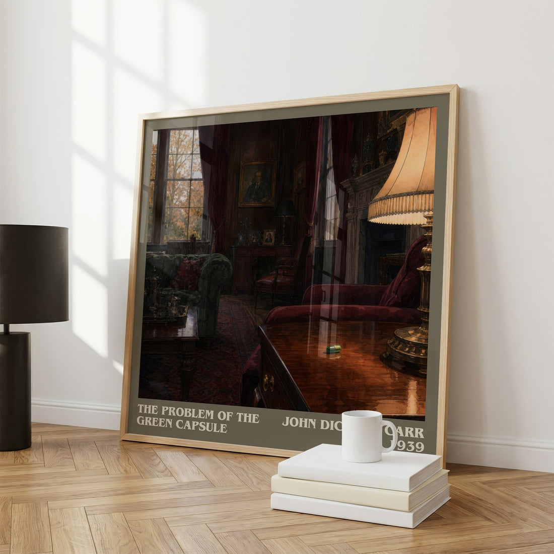 The Problem of the Green Capsule literary print framed by window – literary home decor
