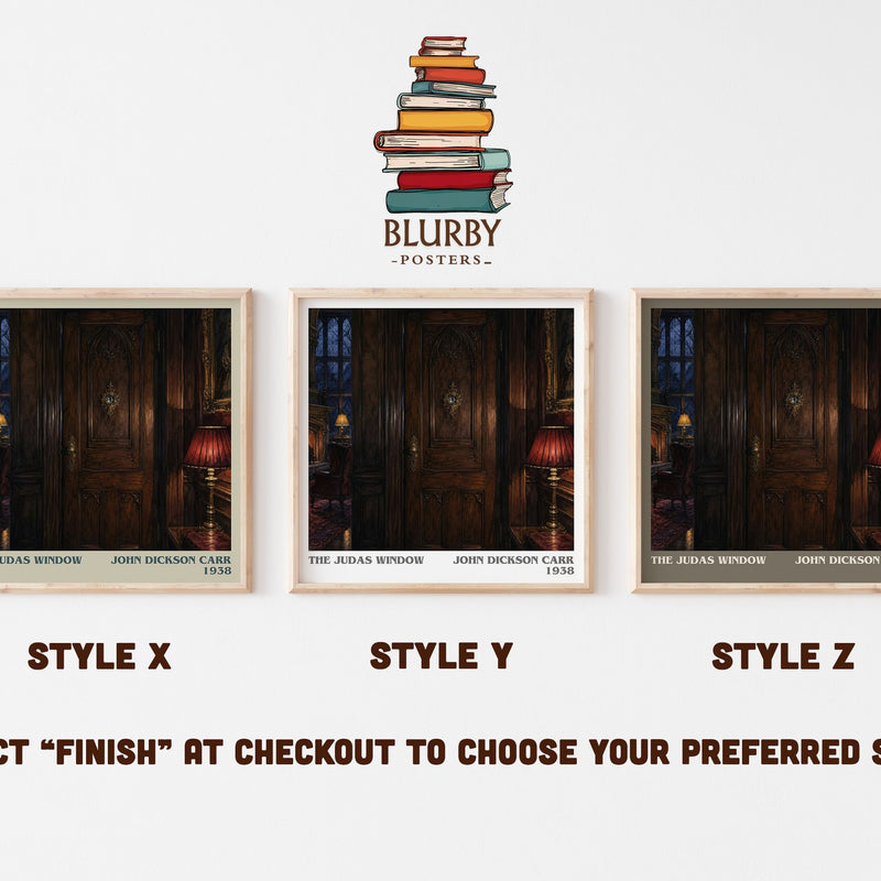 The Judas Window literary print in frame leaning in hallway – mystery wall art