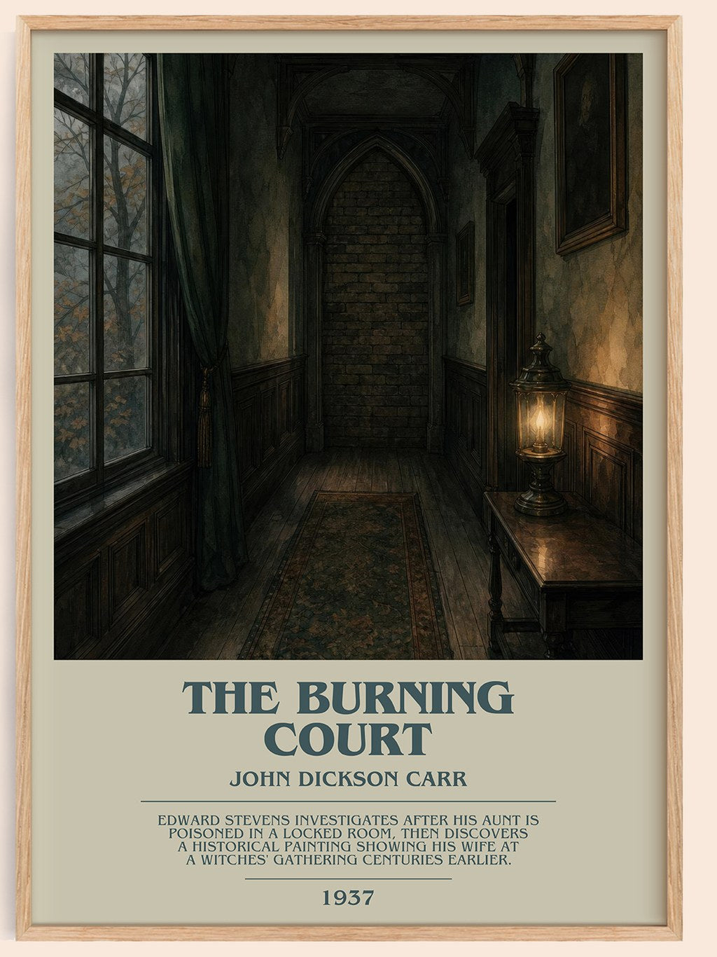 The Burning Court bookish book poster by John Dickson Carr – framed literary art print