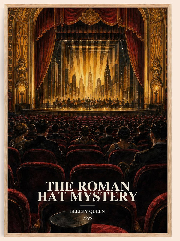 The Roman Hat Mystery watercolour book poster by Ellery Queen – framed literary art print