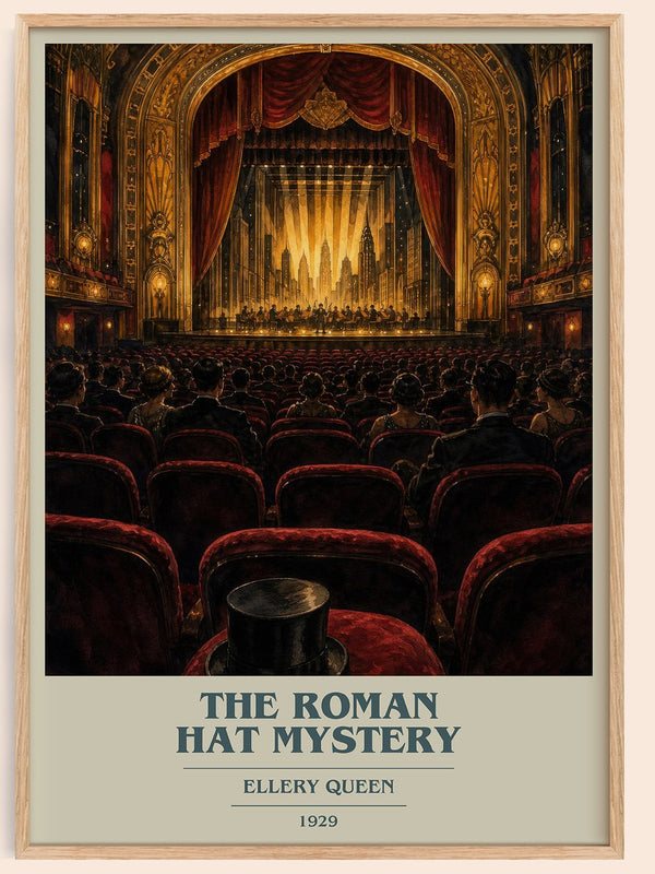 The Roman Hat Mystery book cover book poster by Ellery Queen – framed literary art print