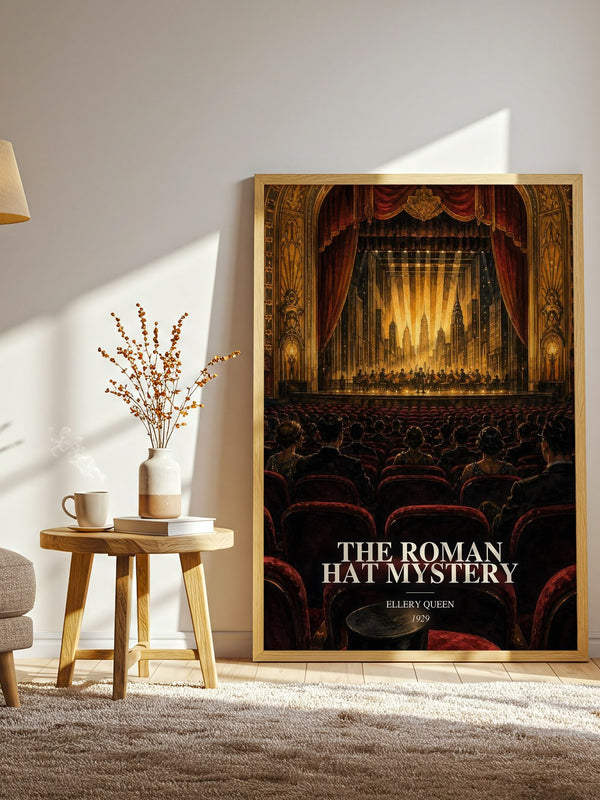 The Roman Hat Mystery watercolour print in frame leaning in hallway – mystery wall art