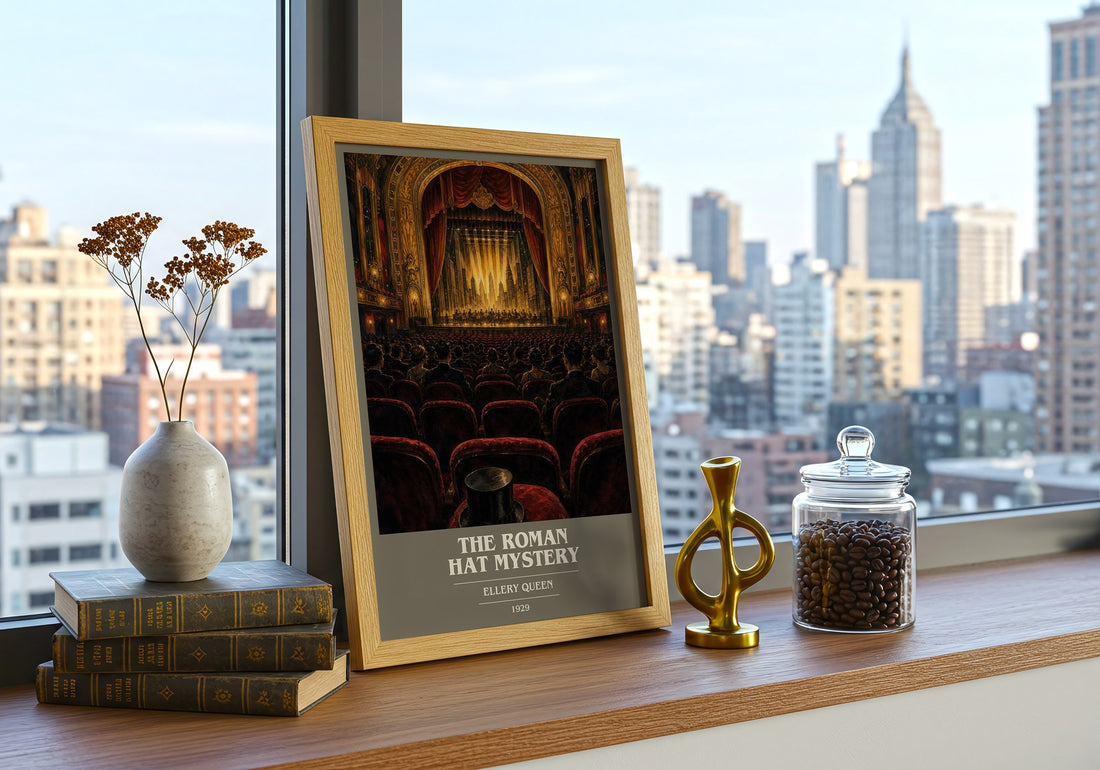 The Roman Hat Mystery book cover print framed by window – literary home decor